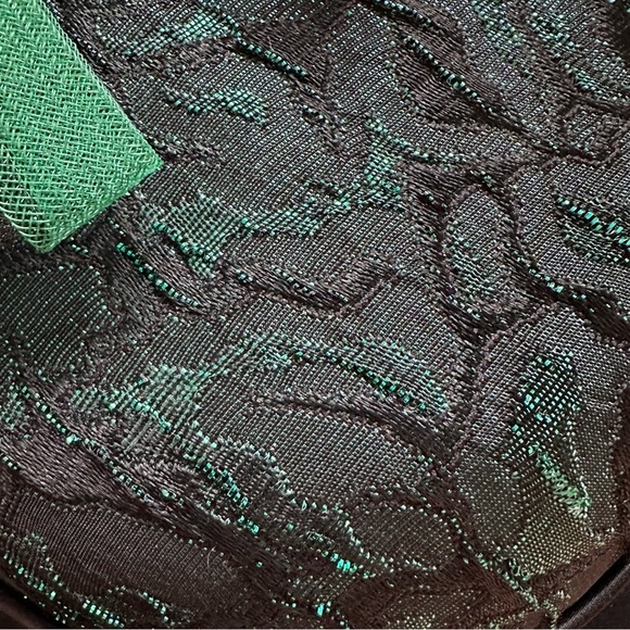 Vintage 80's Black Satin Green Lace Hatinator Fascinator Cocktail Hat Horse Race - Picture 6 of 13